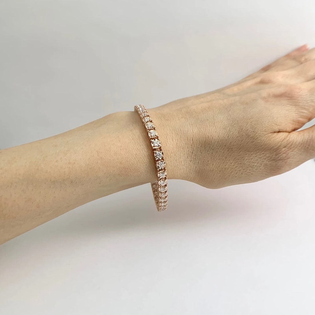 Round Diamond Illusion-Set Tennis Bracelet 14K Pink Rose Gold 7 Inches, 3.03 CTW - 4