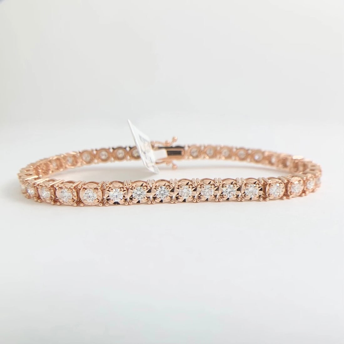Round Diamond Illusion-Set Tennis Bracelet 14K Pink Rose Gold 7 Inches, 3.03 CTW - 6