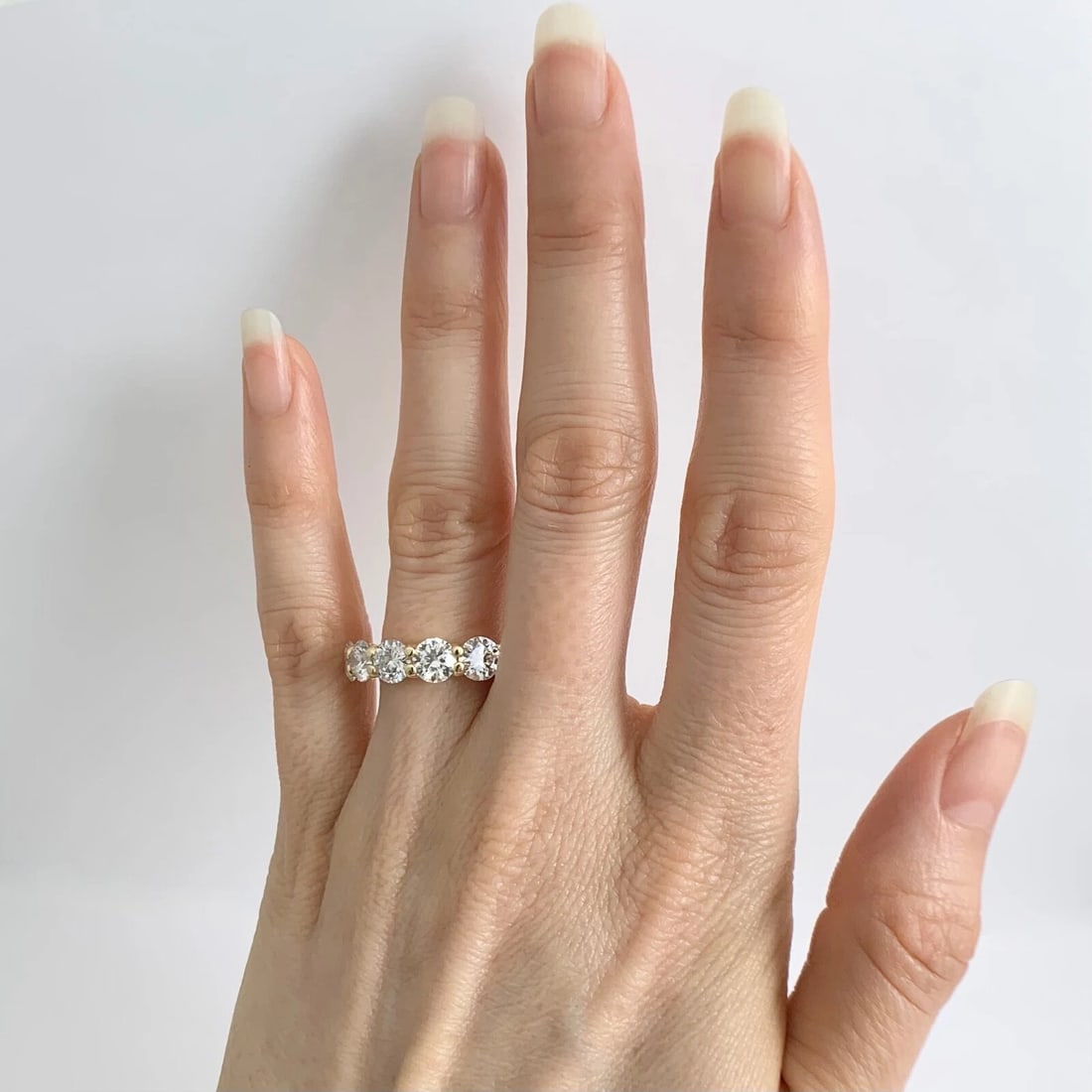 Wide 5-Stone Round Diamond Wedding Band Ring 14K Yellow Gold 2.55 CTW, 5.2 mm - 3