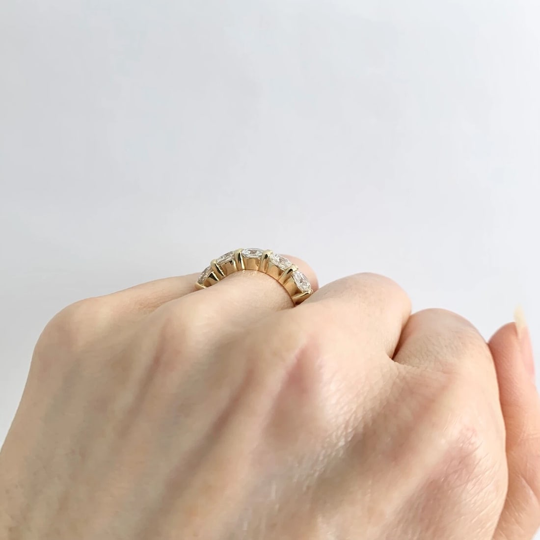 Wide 5-Stone Round Diamond Wedding Band Ring 14K Yellow Gold 2.55 CTW, 5.2 mm - 5
