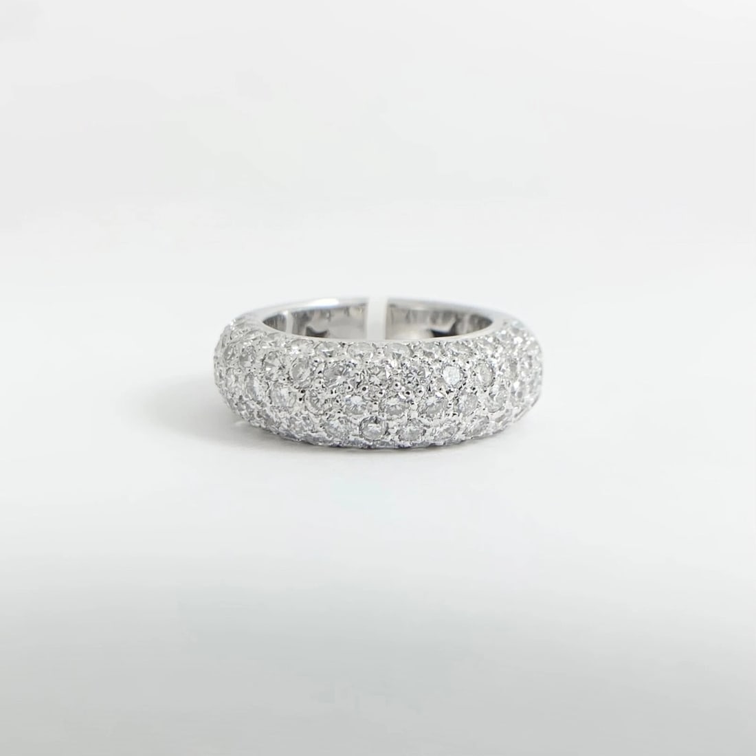 Wide Pave Diamond Dome Ring Statement Band 14K White Gold, 3.04 CTW - 6