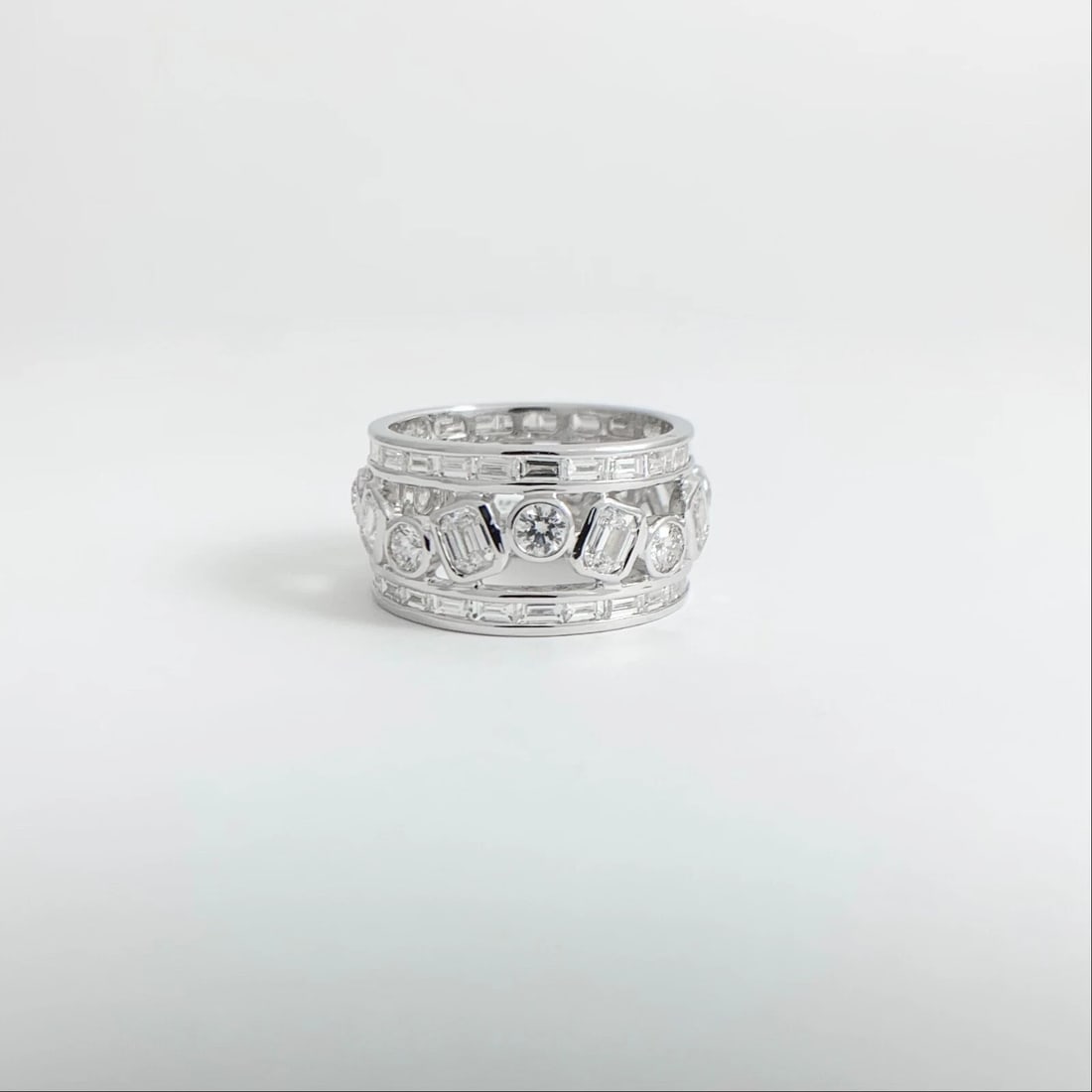 Wide Multishape Diamond Eternity Ring Statement Band 18K White Gold, 4.15 CTW - 6