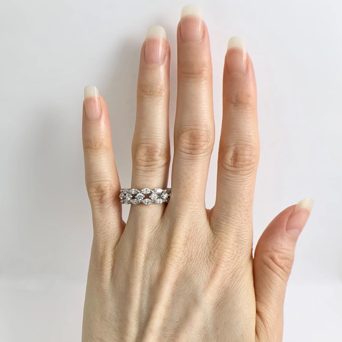Wide Marquise Round Diamond Eternity Statement Band Ring 18K White Gold 2.96 CTW - 2