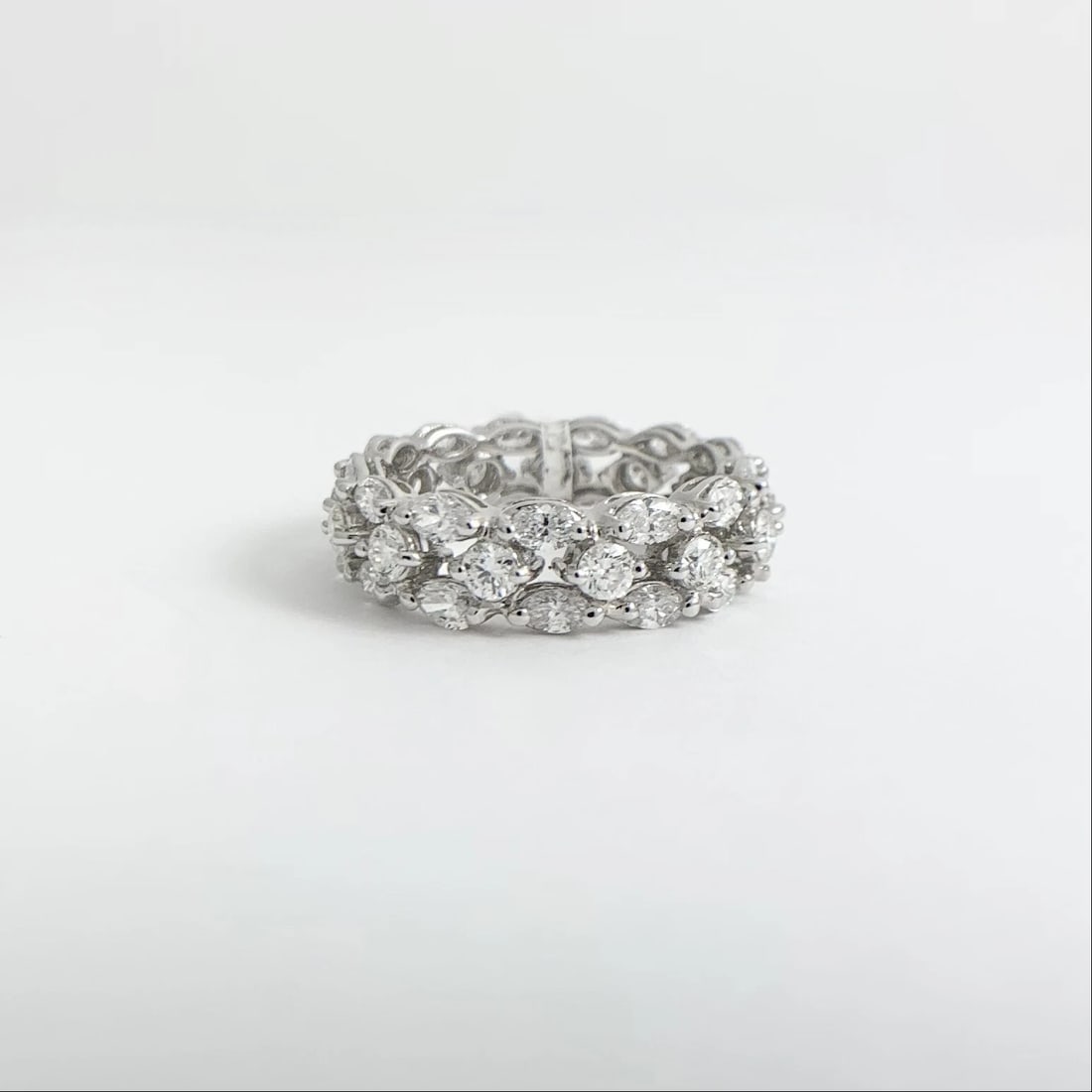 Wide Marquise Round Diamond Eternity Statement Band Ring 18K White Gold 2.96 CTW - 6