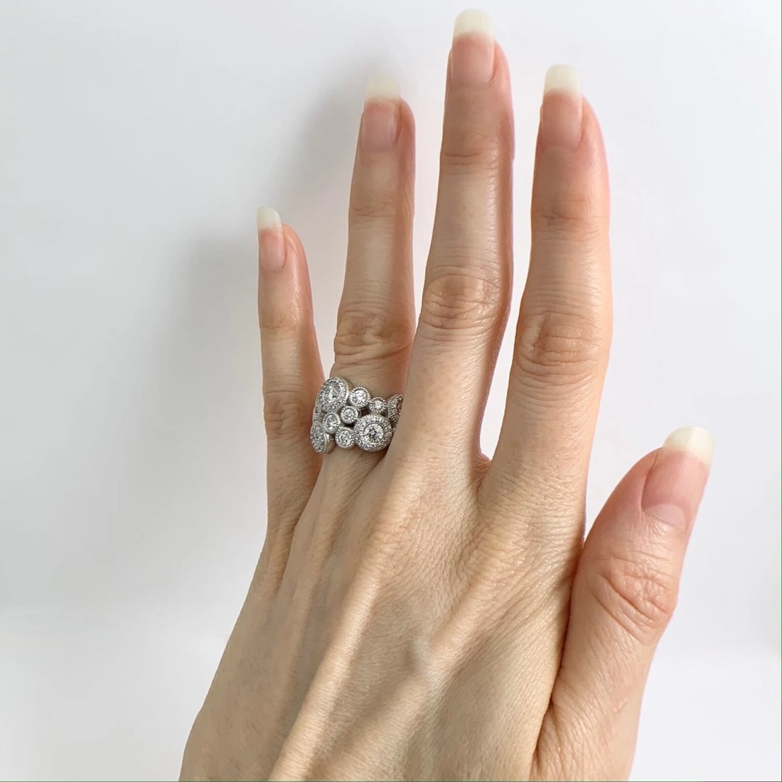 Wide Milgrain Bezel Diamond Statement Cocktail Ring 14K White Gold, 2.38 CTW - 4