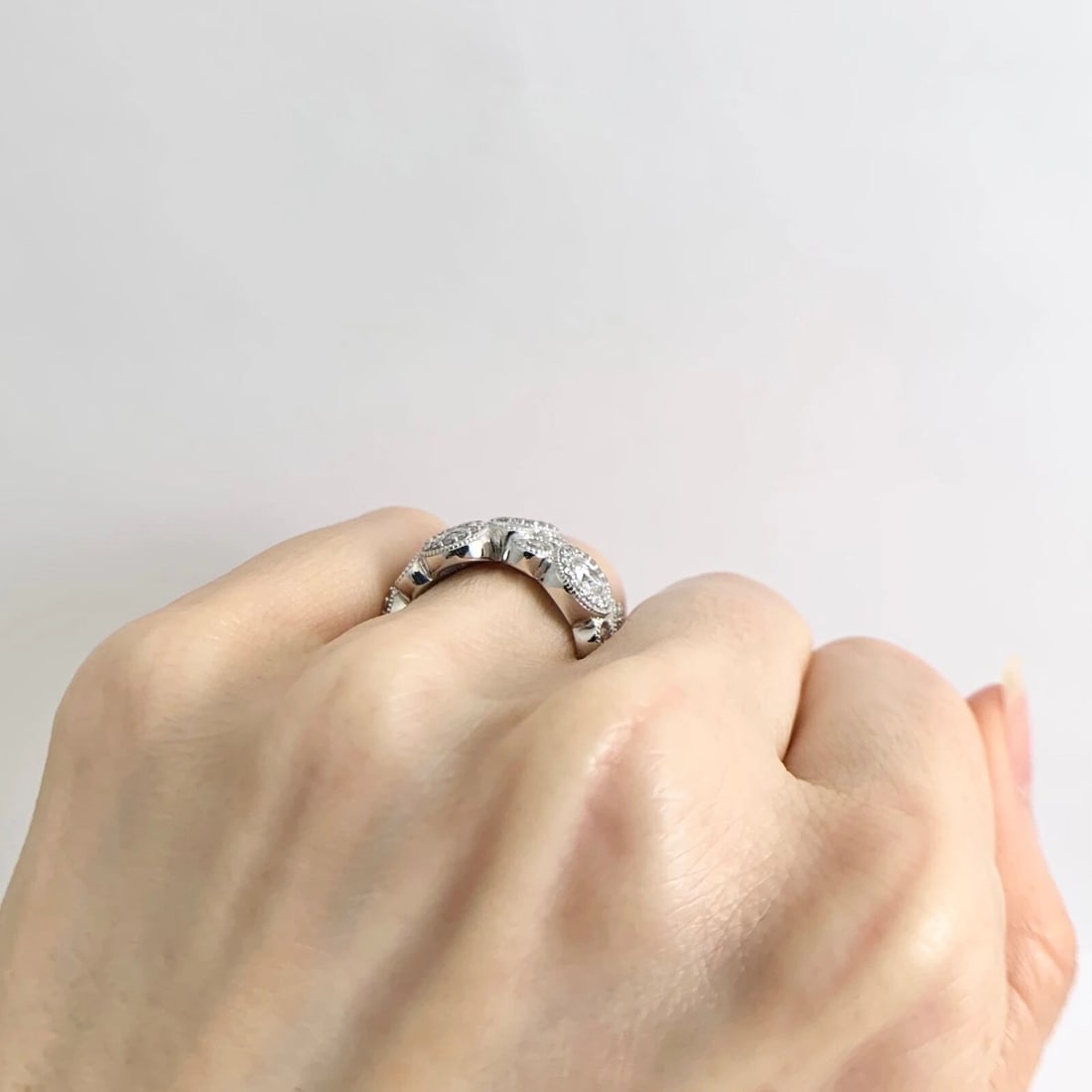 Wide Milgrain Bezel Diamond Statement Cocktail Ring 14K White Gold, 2.38 CTW - 5