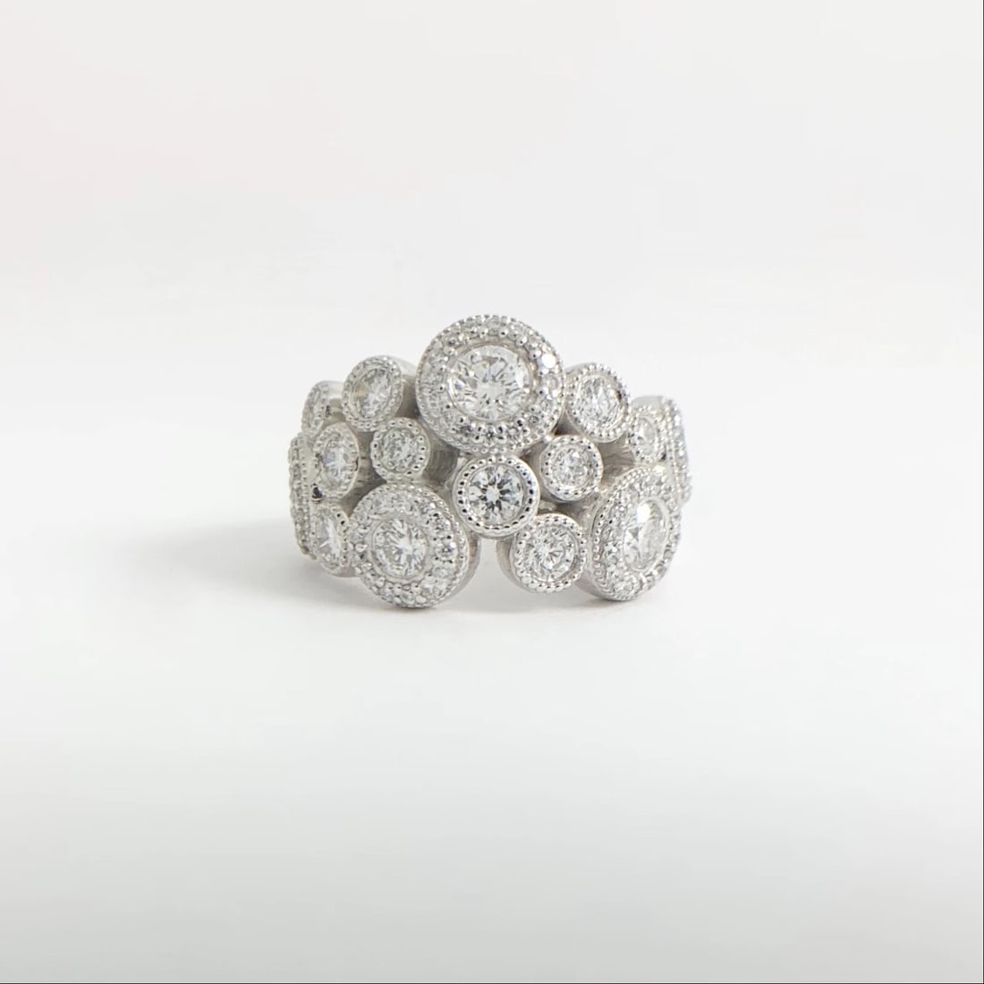 Wide Milgrain Bezel Diamond Statement Cocktail Ring 14K White Gold, 2.38 CTW - 6