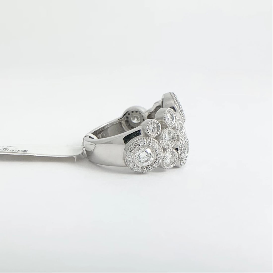 Wide Milgrain Bezel Diamond Statement Cocktail Ring 14K White Gold, 2.38 CTW - 7
