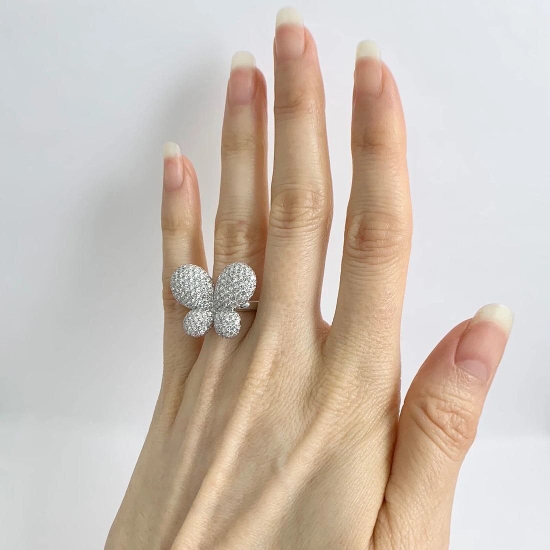 Pave Diamond Butterfly Statement Cocktail Ring 18K White Gold, 2.69 CTW - 3