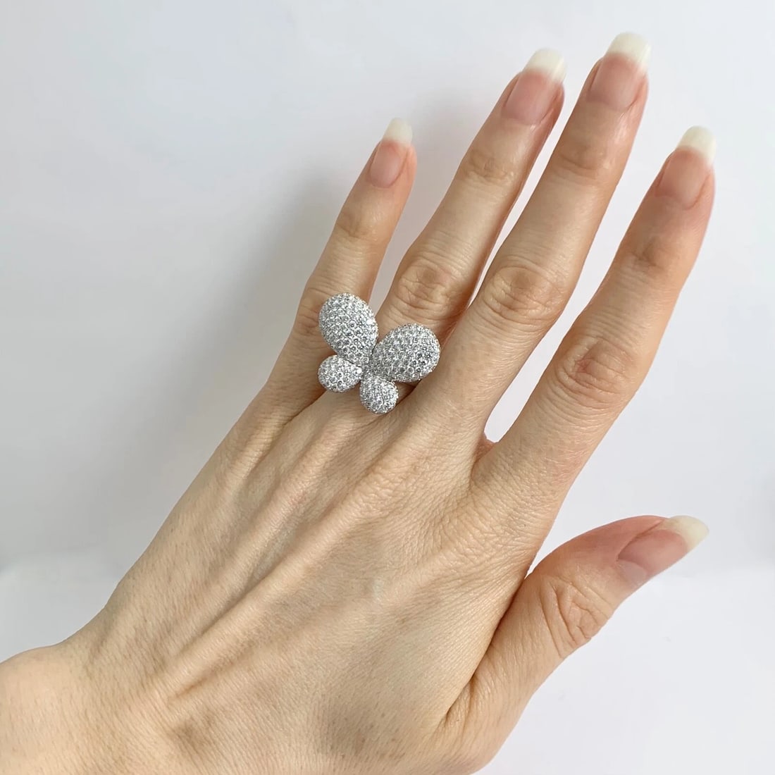 Pave Diamond Butterfly Statement Cocktail Ring 18K White Gold, 2.69 CTW - 4