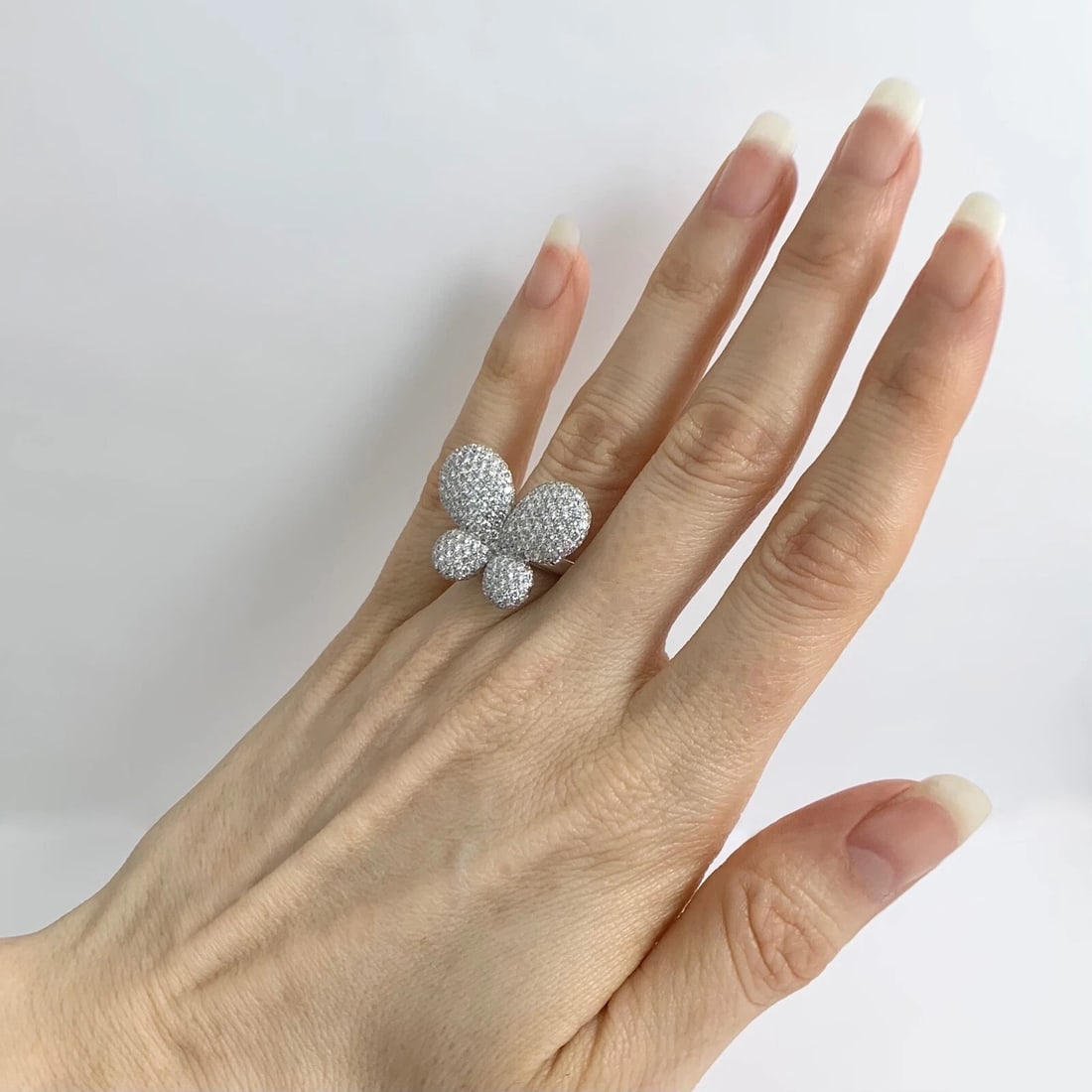 Pave Diamond Butterfly Statement Cocktail Ring 18K White Gold, 2.69 CTW - 5
