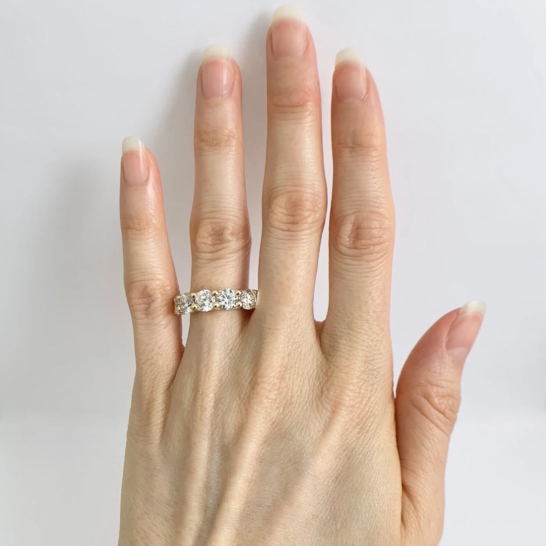 5-Stone Round Diamond Wedding Band Ring 14K Yellow Gold, 3.05 CTW - 2