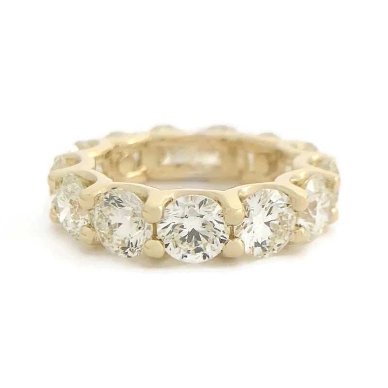 Round Diamond Eternity Ring Wedding Band 14K Yellow Gold, Size 6.25, 7.70 CTW: Round Diamond Eternity Ring Wedding Band 14K Yellow Gold, Size 6.25, 7.70 CTW This is a beautiful wedding band, anniversary ring or statement ring! Don't hesitate to ask any questions! Diamonds: 13 ro