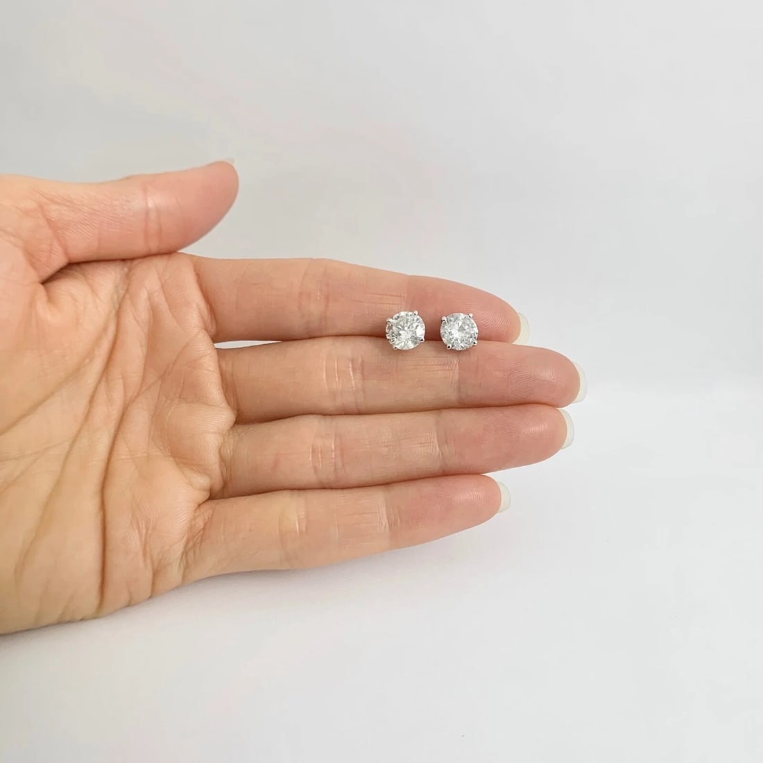 Round Diamond Stud Earrings 14K White Gold 4-Prong Martini Screw Backs 3.17 CTW - 2