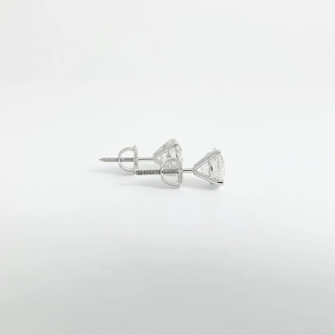 Round Diamond Stud Earrings 14K White Gold 4-Prong Martini Screw Backs 3.17 CTW - 7