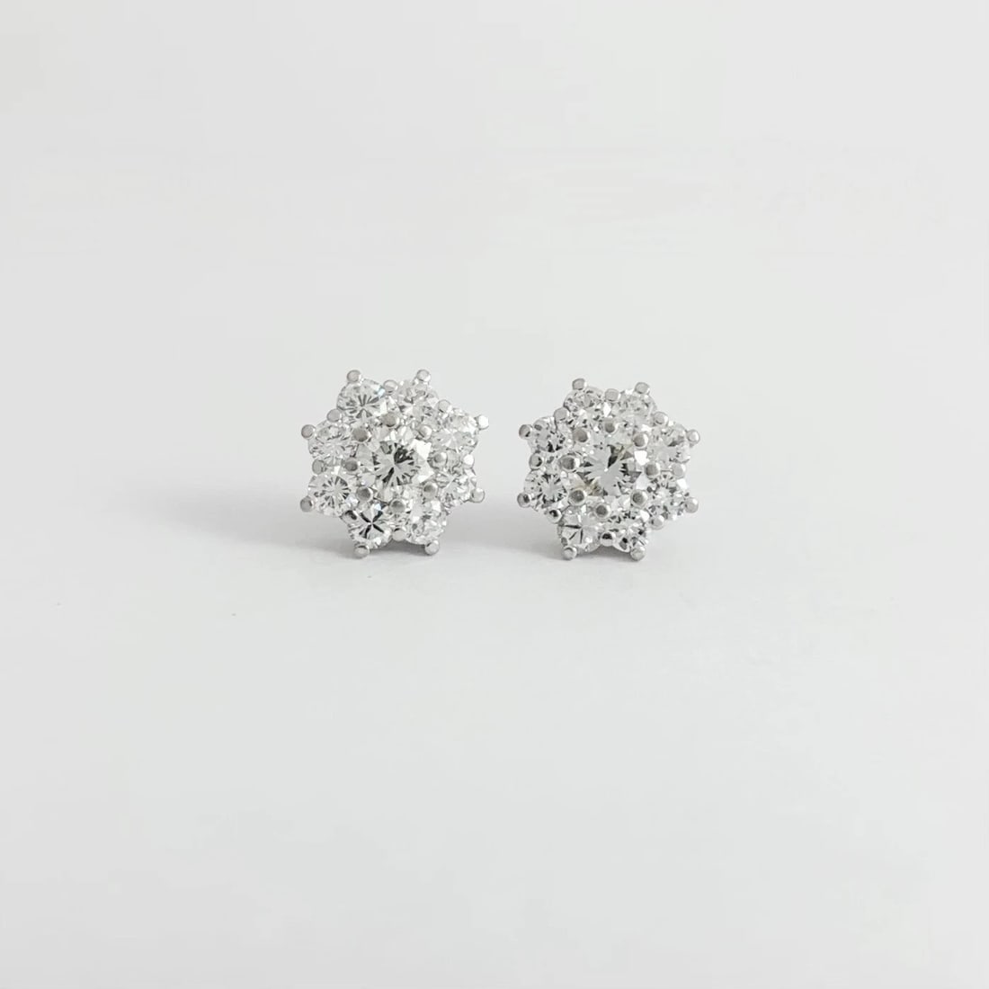Round Princess Diana Set Diamond Cluster Stud Earrings 14K White Gold 2.14 CTW - 5