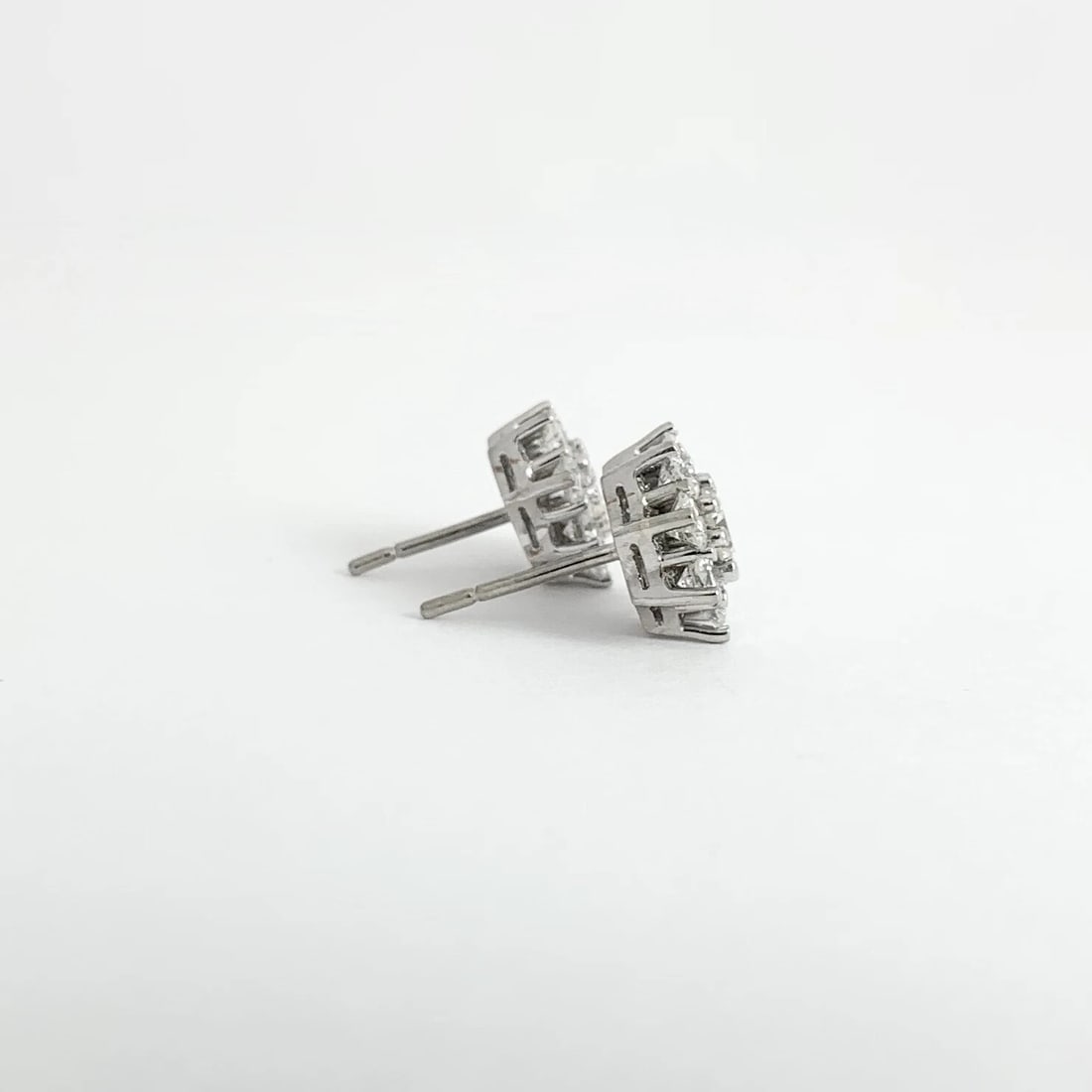 Round Princess Diana Set Diamond Cluster Stud Earrings 14K White Gold 2.14 CTW - 6