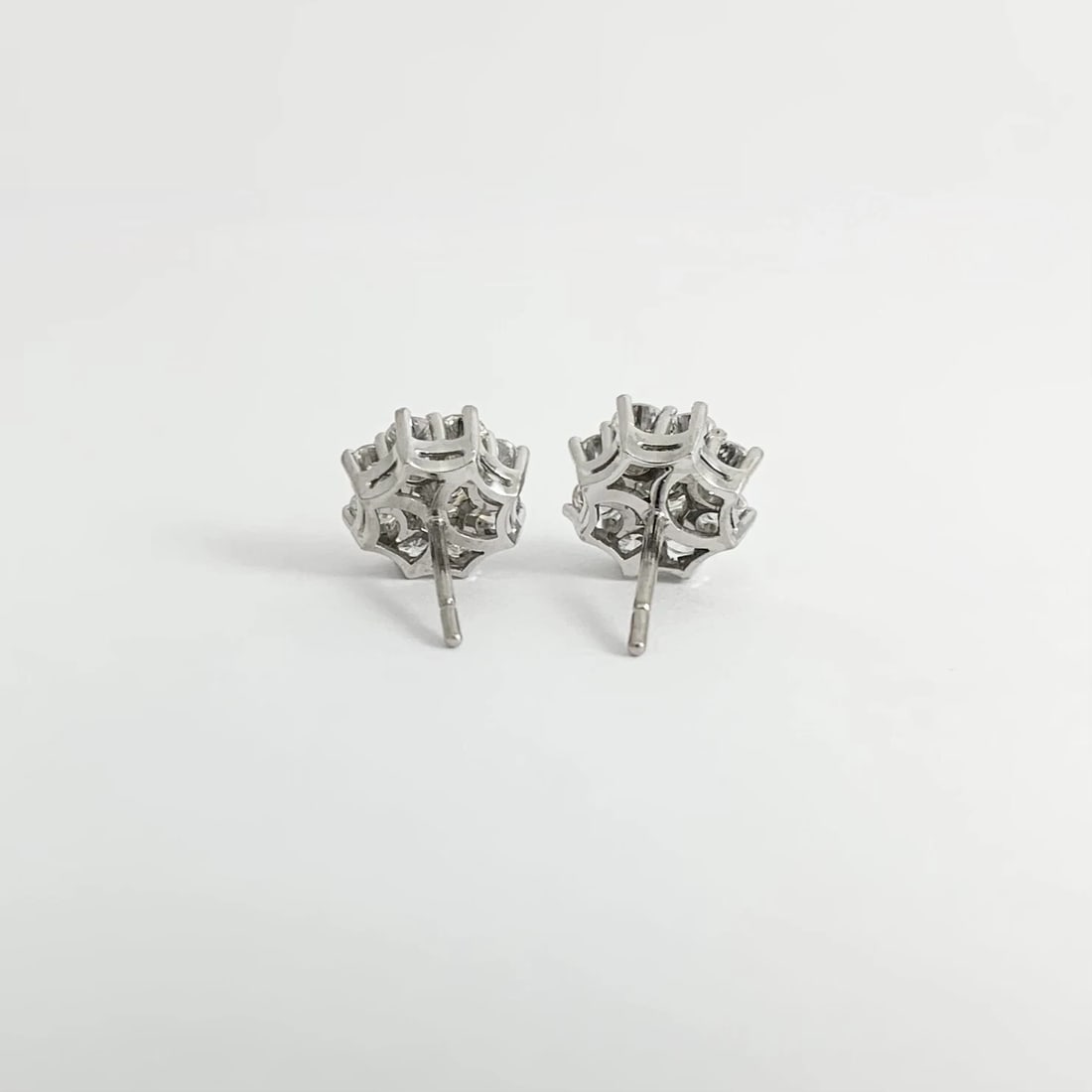 Round Princess Diana Set Diamond Cluster Stud Earrings 14K White Gold 2.14 CTW - 7