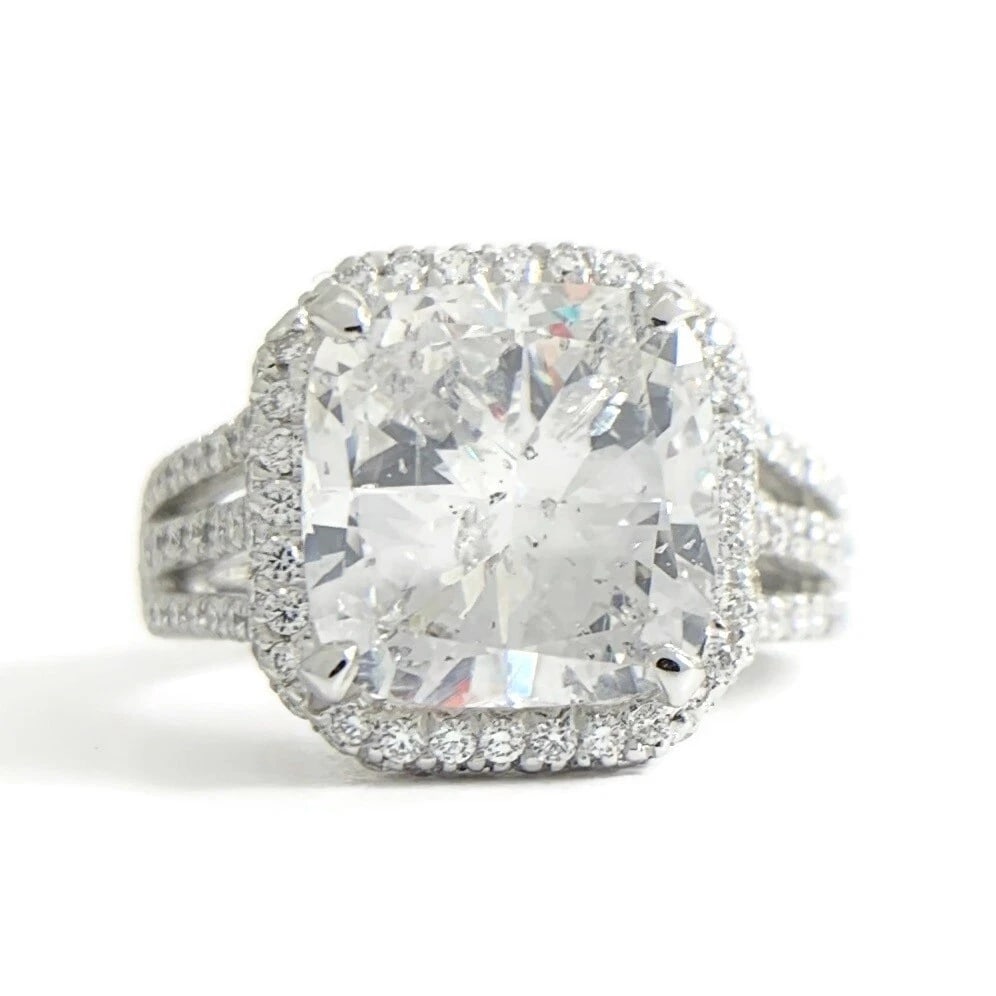 Cushion Halo 3-Row Split Shank Diamond Engagement Ring Platinum 6.25 CTW: Cushion Halo 3-Row Split Shank Diamond Engagement Ring Platinum 6.25 CTW This is a gorgeous diamond engagement ring! Please let us know if you have any questions! Diamonds: 6.25 ctw; 1 cushion cut,