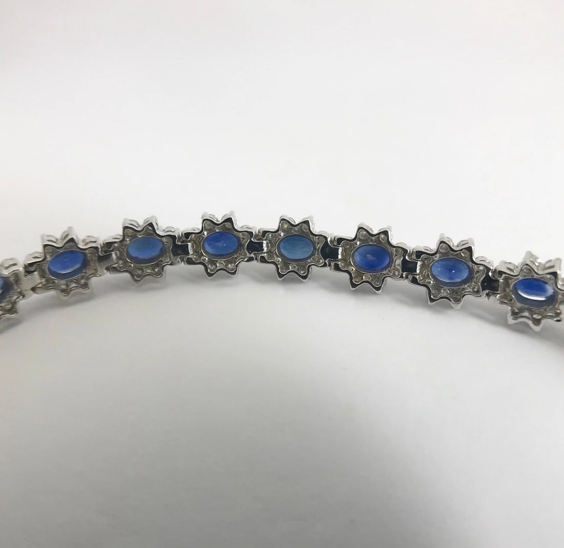 Blue Sapphire Diamond Halo Gemstone Bracelet 18K White Gold, 15.79 CTW, 7 Inches - 11