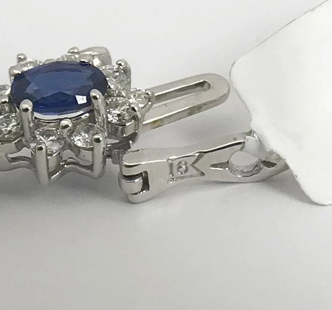 Blue Sapphire Diamond Halo Gemstone Bracelet 18K White Gold, 15.79 CTW, 7 Inches - 12