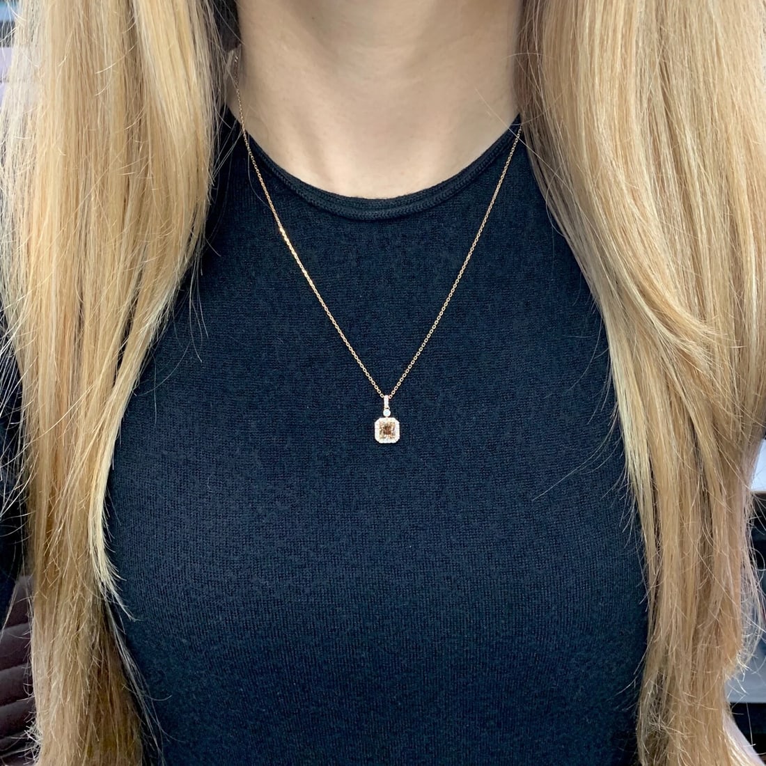 GIA Brown Diamond Cushion Halo Pendant Necklace 14K Rose Gold 1.57 CTW - 5