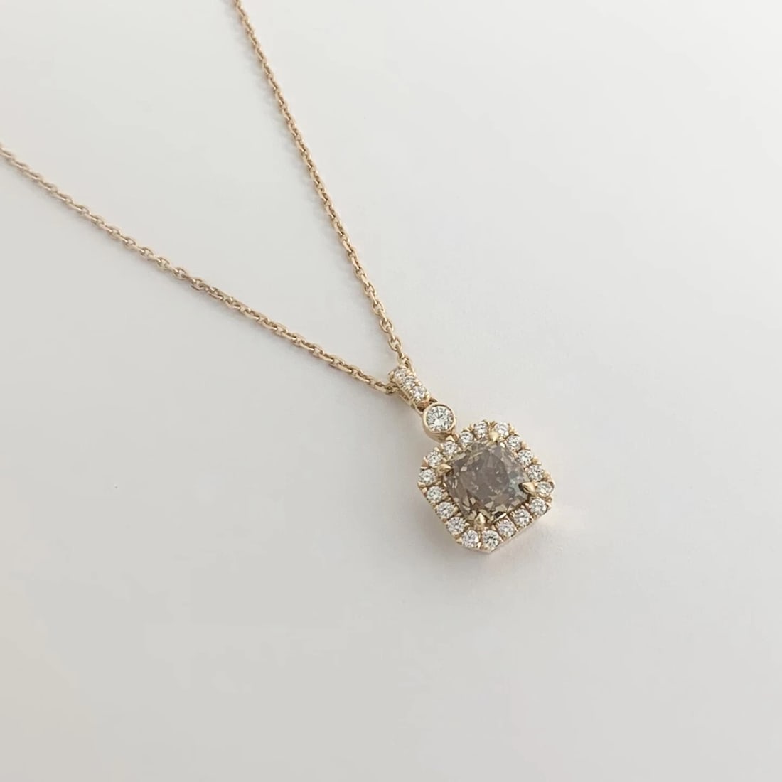 GIA Brown Diamond Cushion Halo Pendant Necklace 14K Rose Gold 1.57 CTW - 6