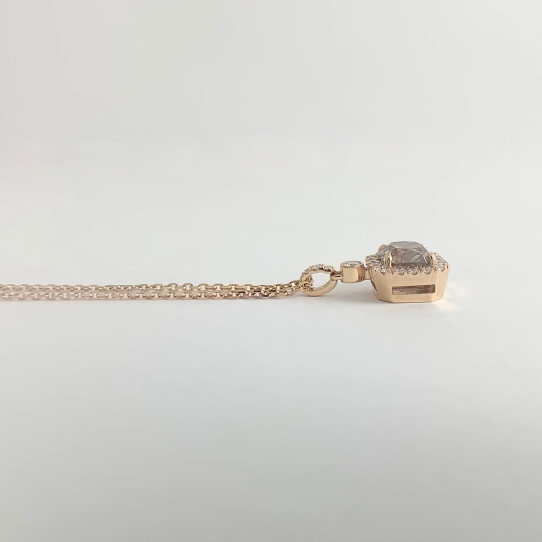GIA Brown Diamond Cushion Halo Pendant Necklace 14K Rose Gold 1.57 CTW - 7