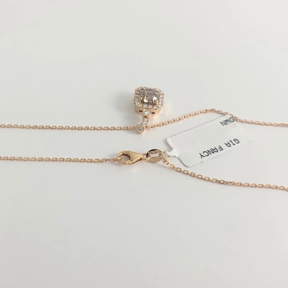 GIA Brown Diamond Cushion Halo Pendant Necklace 14K Rose Gold 1.57 CTW - 9