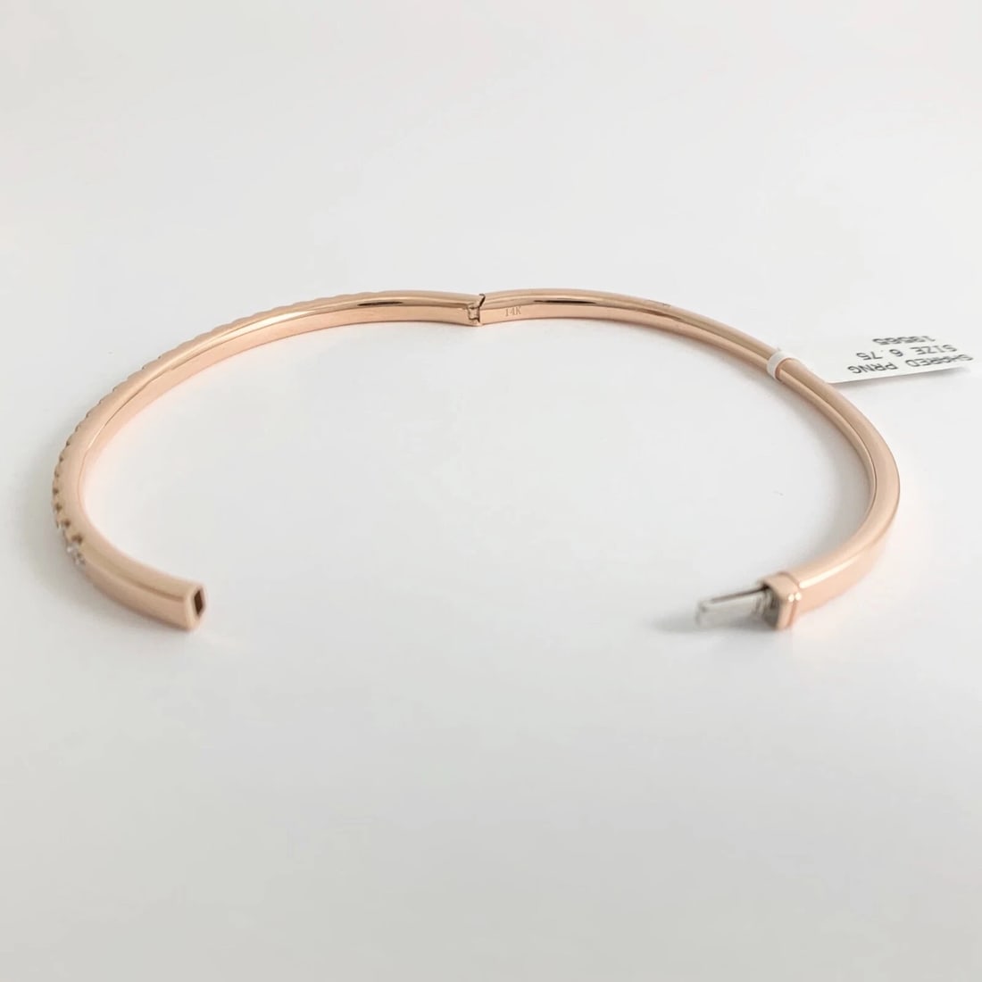 Diamond Bangle Bracelet With Clasp 14K Pink Rose Gold, 2.05 CTW, 15.32 Grams - 10