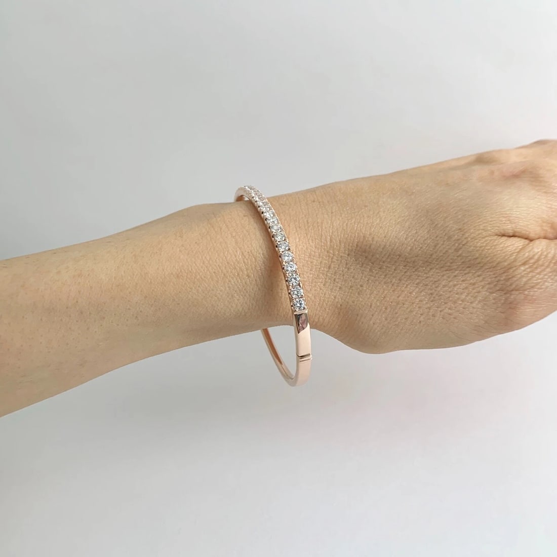 Diamond Bangle Bracelet With Clasp 14K Pink Rose Gold, 2.05 CTW, 15.32 Grams - 3