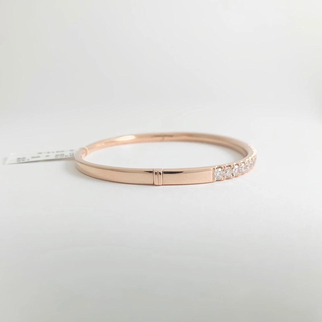Diamond Bangle Bracelet With Clasp 14K Pink Rose Gold, 2.05 CTW, 15.32 Grams - 8