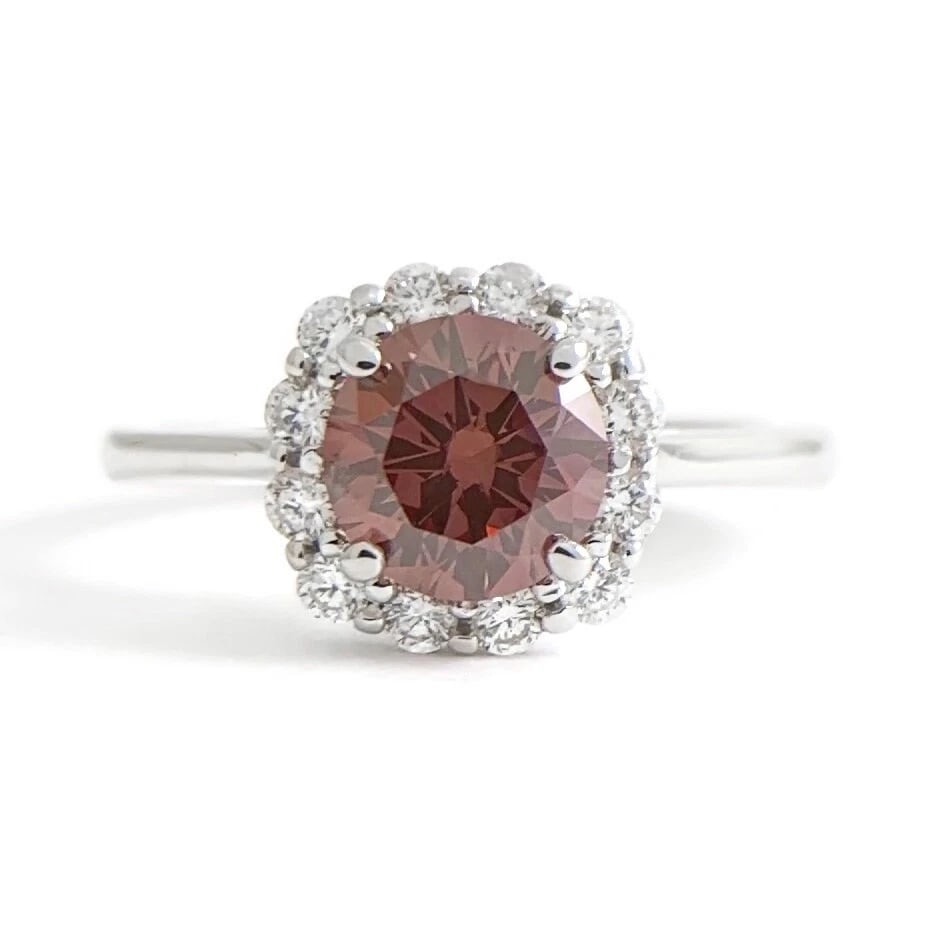 GIA Round Fancy Deep Pink Diamond Halo Engagement Ring 14K White Gold, 1.24 CTW: GIA Round Fancy Deep Pink Diamond Halo Engagement Ring 14K White Gold, 1.24 CTW This is a gorgeous diamond engagement ring! Please let us know if you have any questions! Diamonds: 1.24 ctw; 1 round