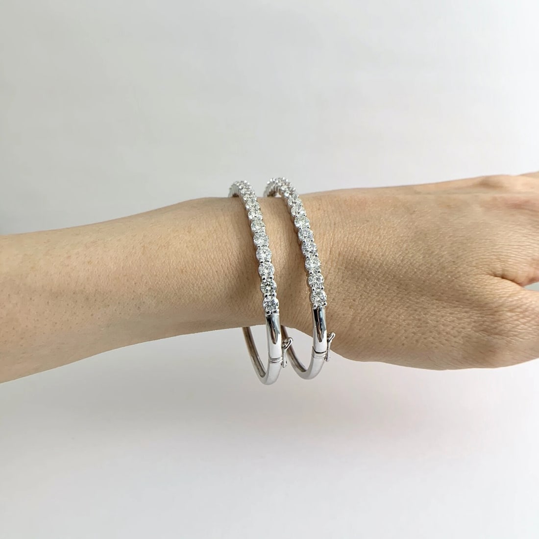 Diamond Bangle Bracelet 14K White Gold, 4.04 CTW, 12.73 Grams - 6