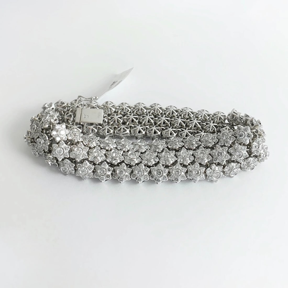 Wide Flower Mesh Diamond Bracelet 18K White Gold 18.75 CTW, 7 Inches, 56.60 Gram - 6