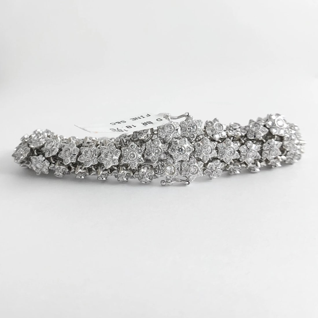 Wide Flower Mesh Diamond Bracelet 18K White Gold 18.75 CTW, 7 Inches, 56.60 Gram - 7