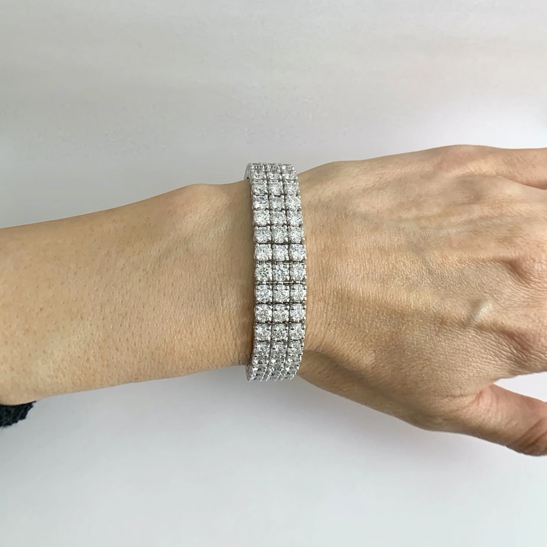 Wide 3-Row Diamond Bracelet 18K White Gold 30.95 CTW, 7 Inches, 63.35 Grams - 3