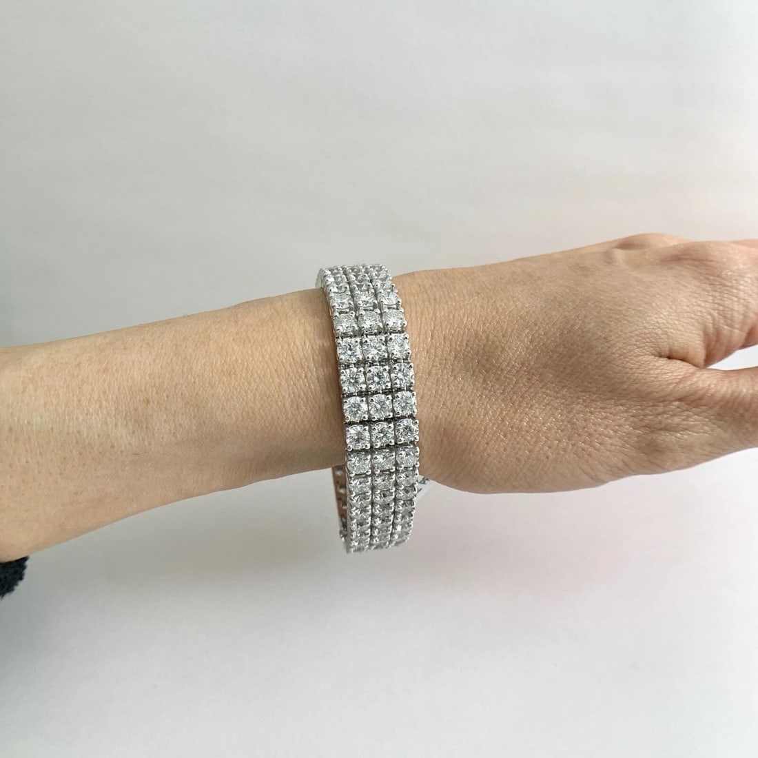 Wide 3-Row Diamond Bracelet 18K White Gold 30.95 CTW, 7 Inches, 63.35 Grams - 4