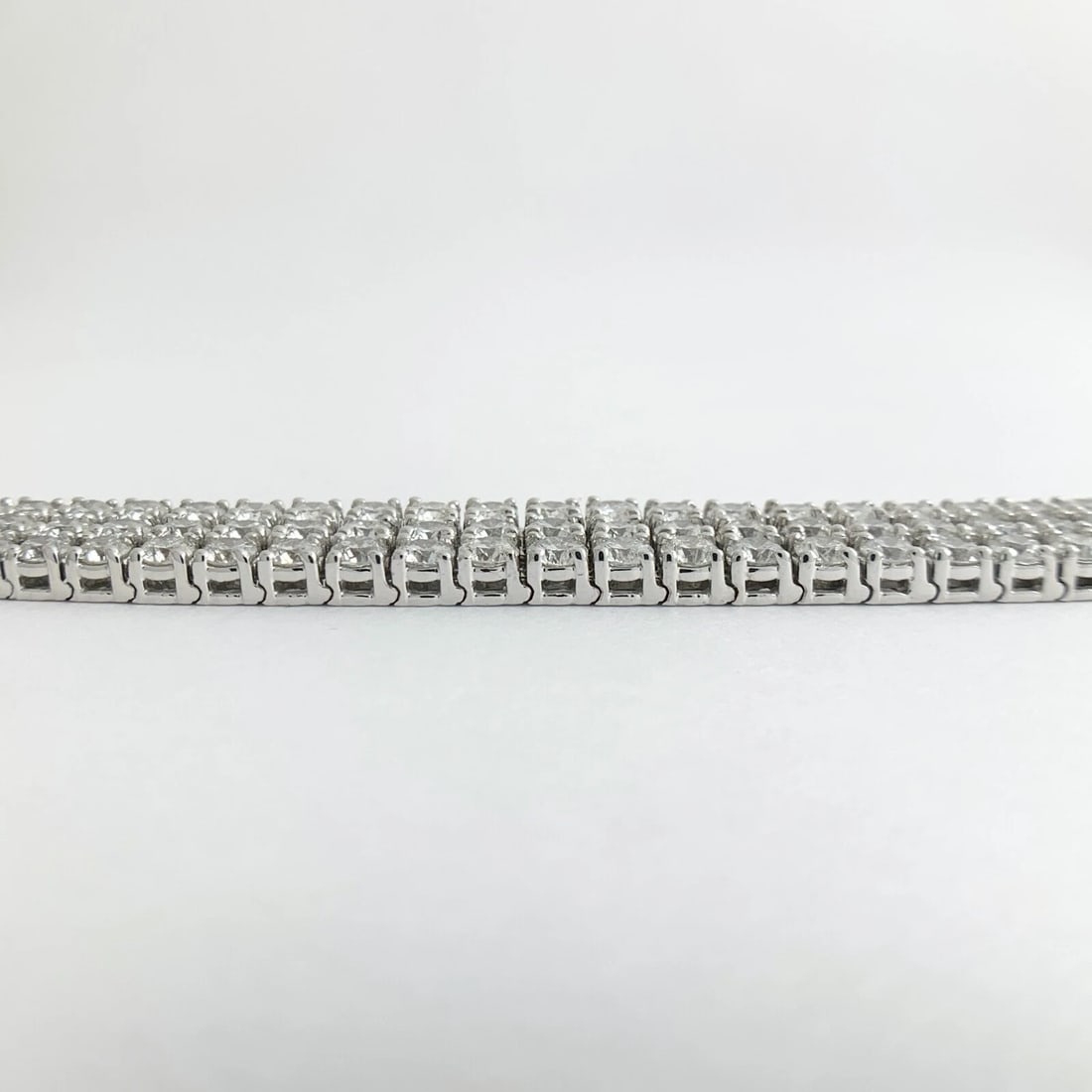 Wide 3-Row Diamond Bracelet 18K White Gold 30.95 CTW, 7 Inches, 63.35 Grams - 8