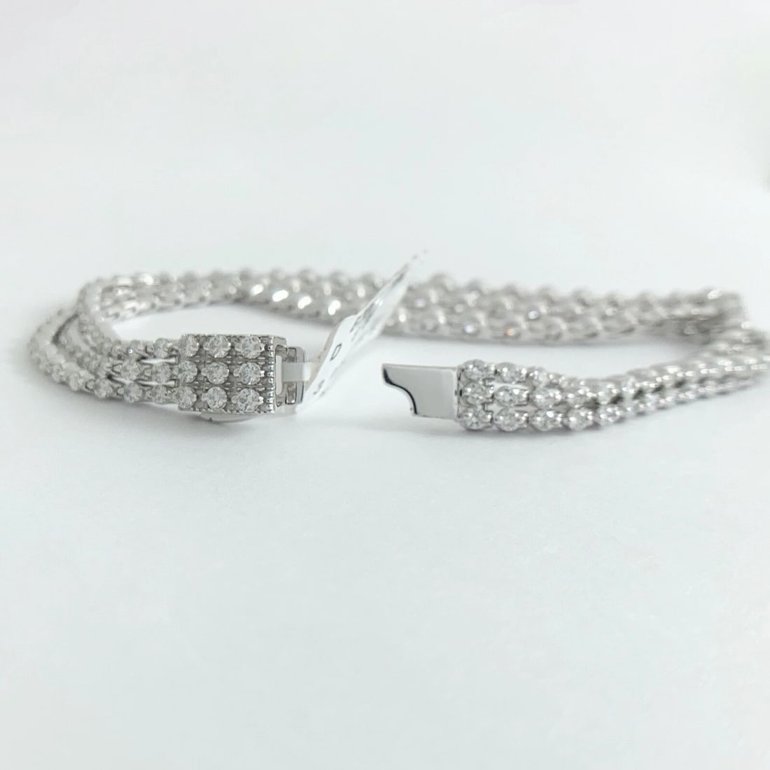 Multistrand 3-Row Diamond Bracelet 18K White Gold, 8.25 CTW, 7 Inches, 23.47 Gr - 10