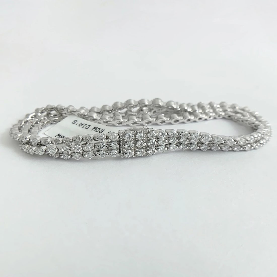 Multistrand 3-Row Diamond Bracelet 18K White Gold, 8.25 CTW, 7 Inches, 23.47 Gr - 9
