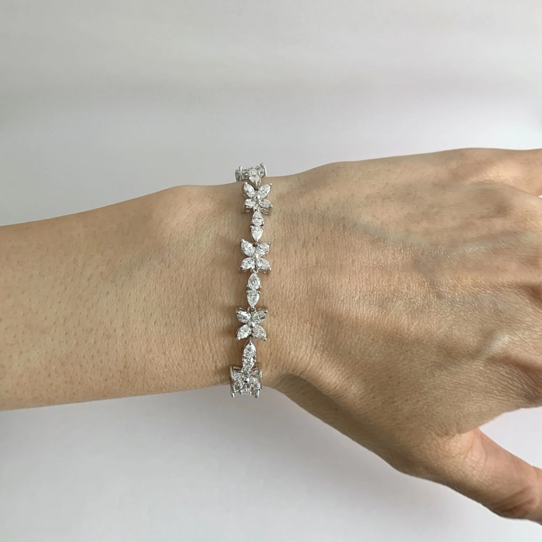 Pear Marquise Flower Diamond Tennis Bracelet Platinum, 7.66 CTW, 17.54 Grams - 3