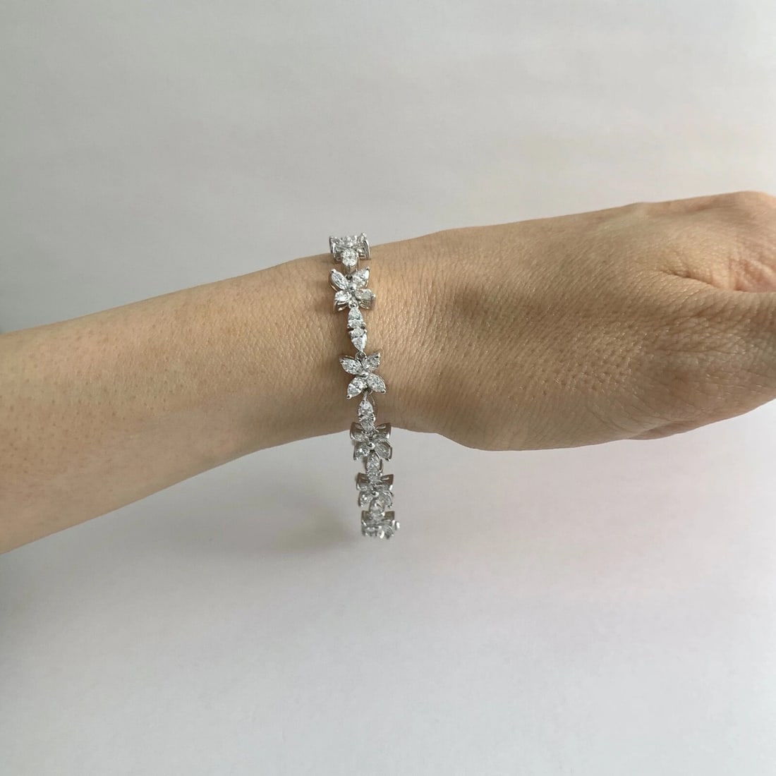 Pear Marquise Flower Diamond Tennis Bracelet Platinum, 7.66 CTW, 17.54 Grams - 4