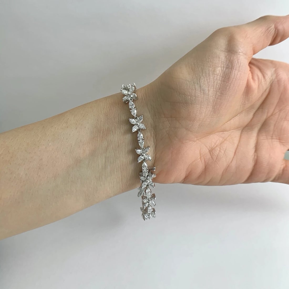 Pear Marquise Flower Diamond Tennis Bracelet Platinum, 7.66 CTW, 17.54 Grams - 5