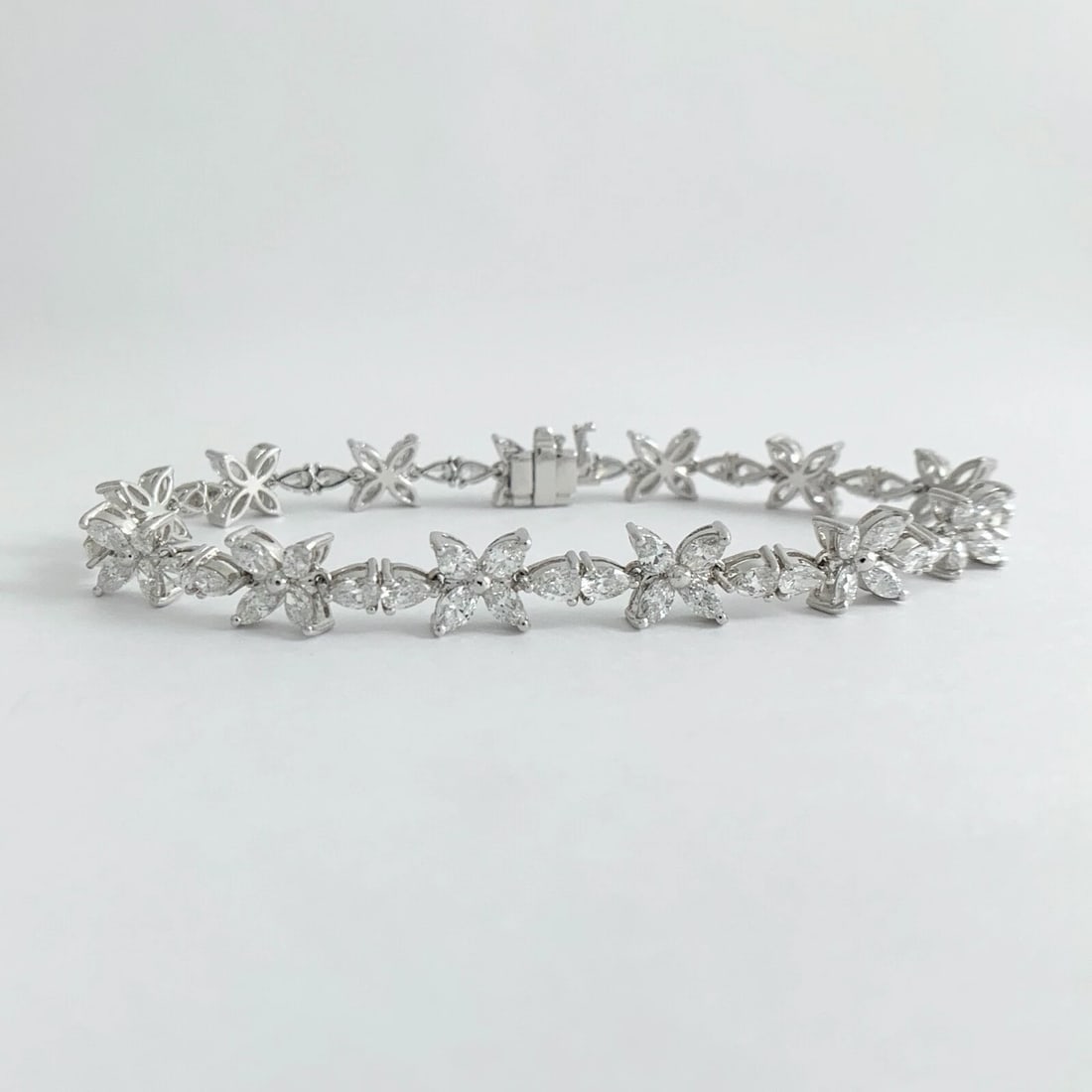 Pear Marquise Flower Diamond Tennis Bracelet Platinum, 7.66 CTW, 17.54 Grams - 6