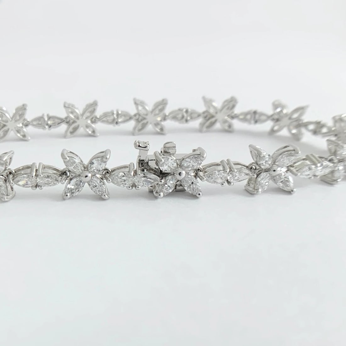 Pear Marquise Flower Diamond Tennis Bracelet Platinum, 7.66 CTW, 17.54 Grams - 9
