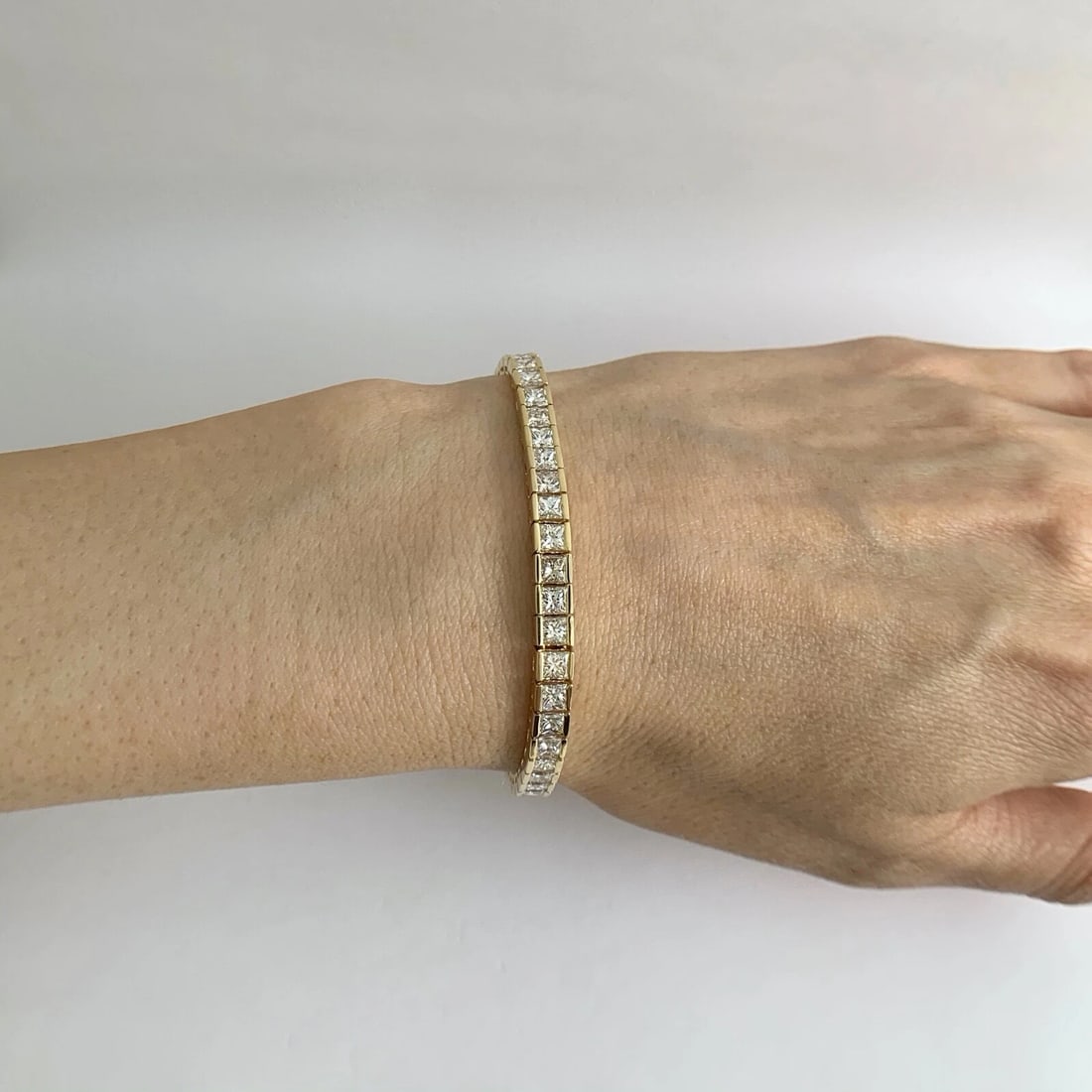 Princess Diamond Tennis Bracelet 14K Yellow Gold, 9.17 CTW, 7 Inches 15.00 Grams - 3