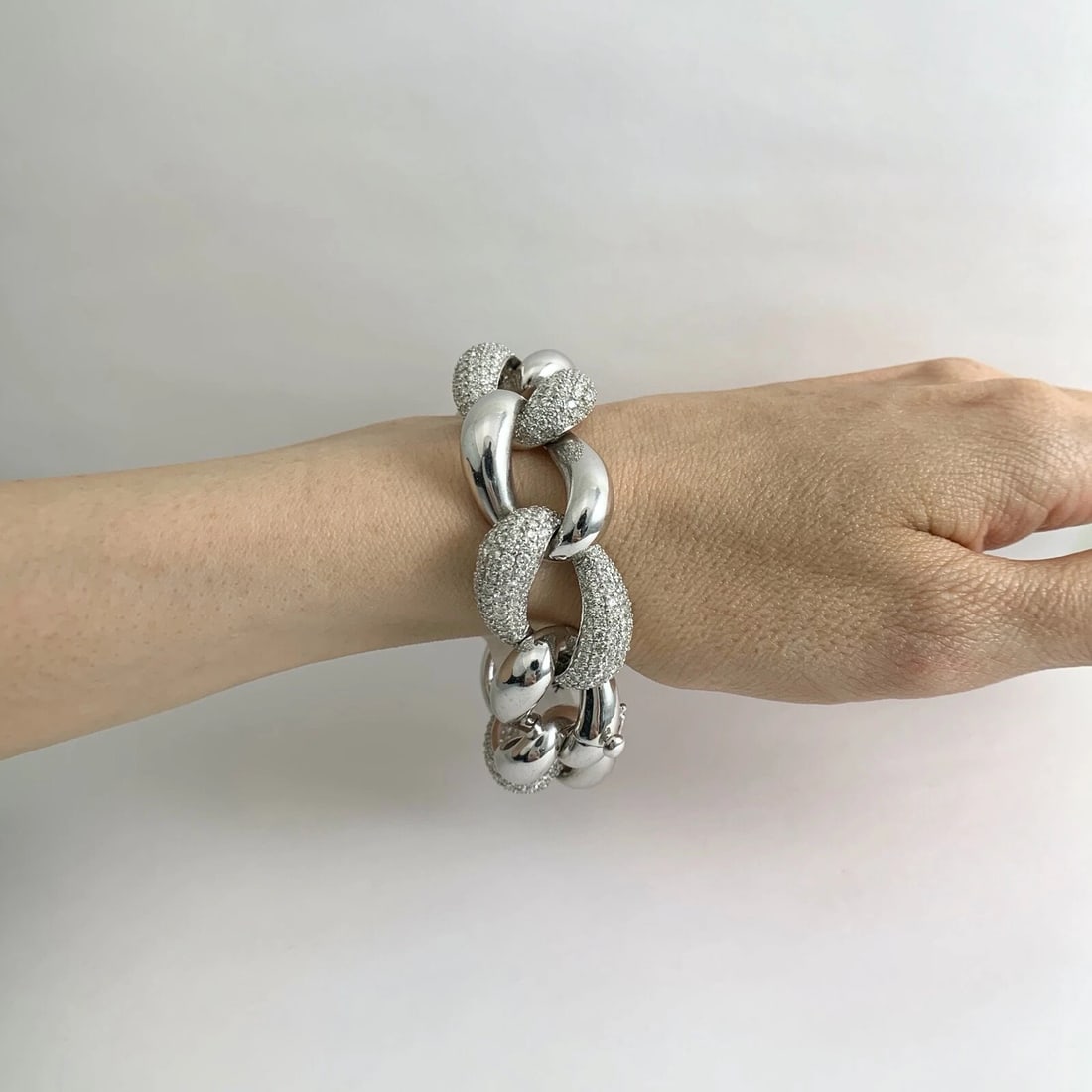 Pave Diamond Big Chunky Link Bracelet 14K White Gold, 17.21 CTW, 67.70 Grams - 3
