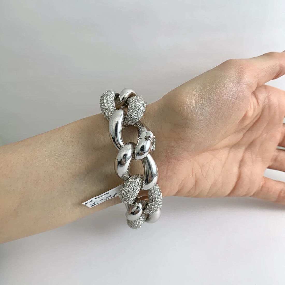 Pave Diamond Big Chunky Link Bracelet 14K White Gold, 17.21 CTW, 67.70 Grams - 4