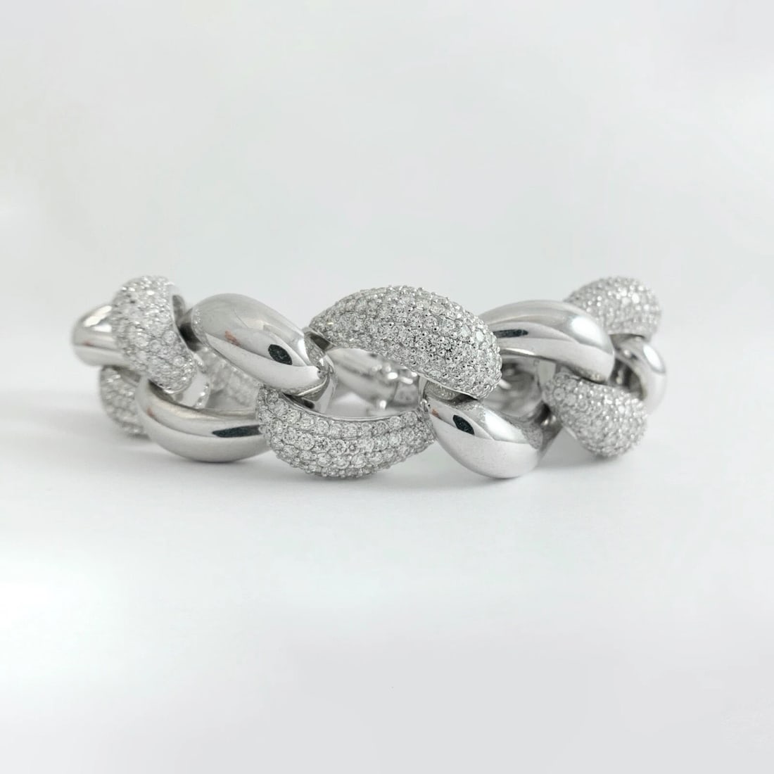 Pave Diamond Big Chunky Link Bracelet 14K White Gold, 17.21 CTW, 67.70 Grams - 5